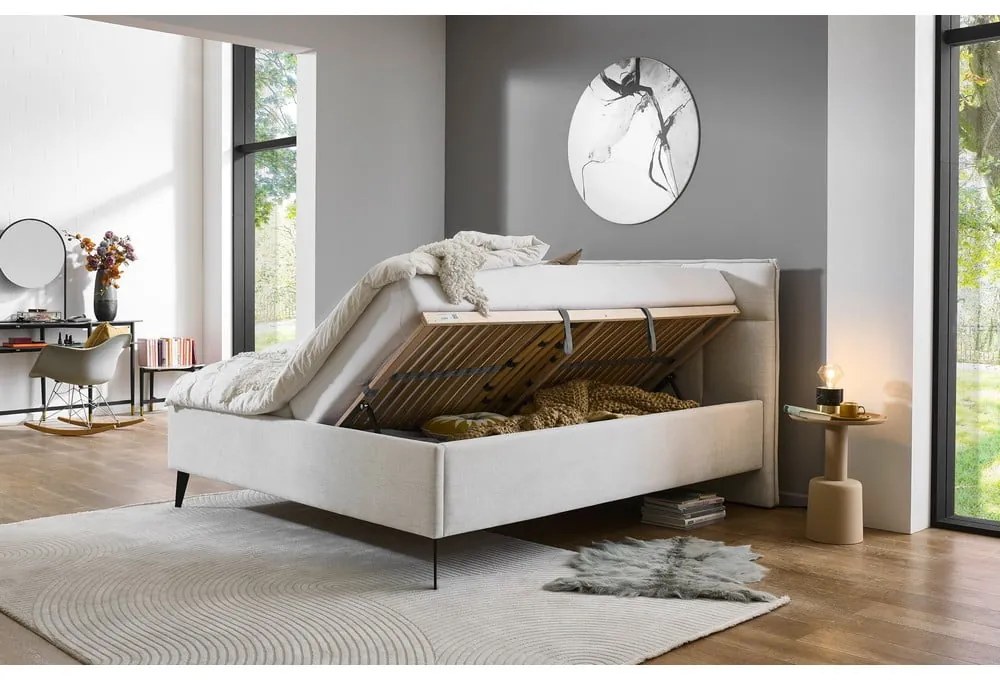 Beżowe łóżko dwuosobowe ze schowkiem ze stelażem 180x200 cm Paulo – Meise Möbel