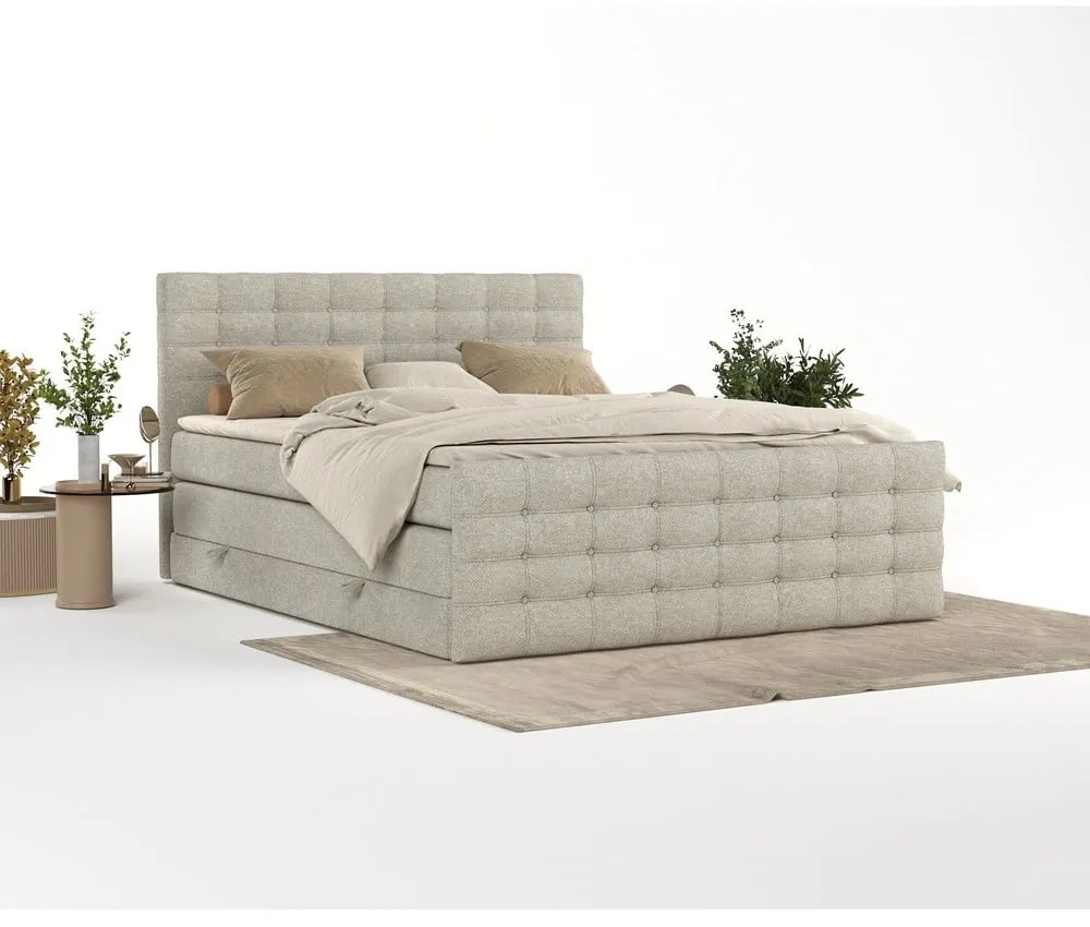 Beżowe łóżko boxspring ze schowkiem 160x200 cm Blend – Maison de Rêve