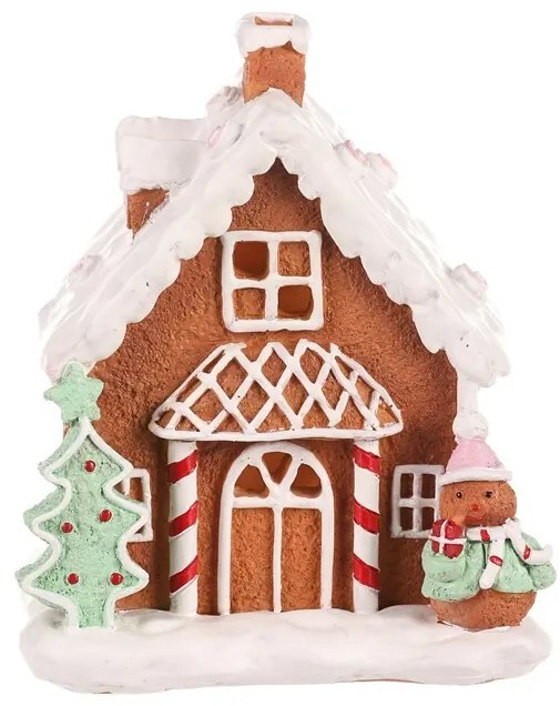 Dekoracja świąteczna Domek piernikowy zdobiony, poliresin, LED