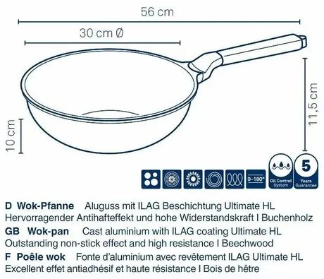 Kela Patelnia Wok VITANA, odlew aluminiowy, szary, 30 cm