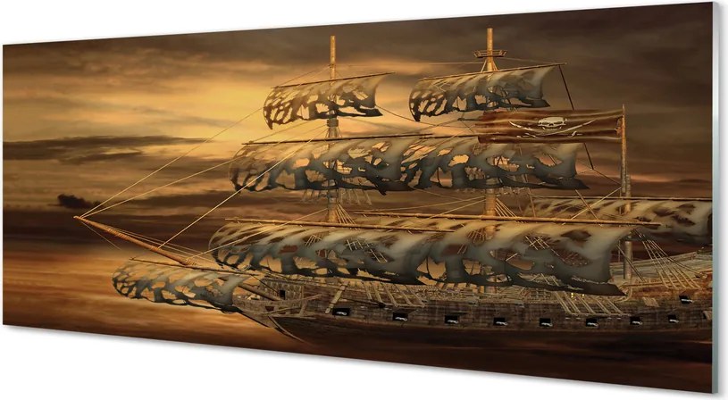 Szkło do Kuchni na Ścianę Statek na tle Morskich Chmur