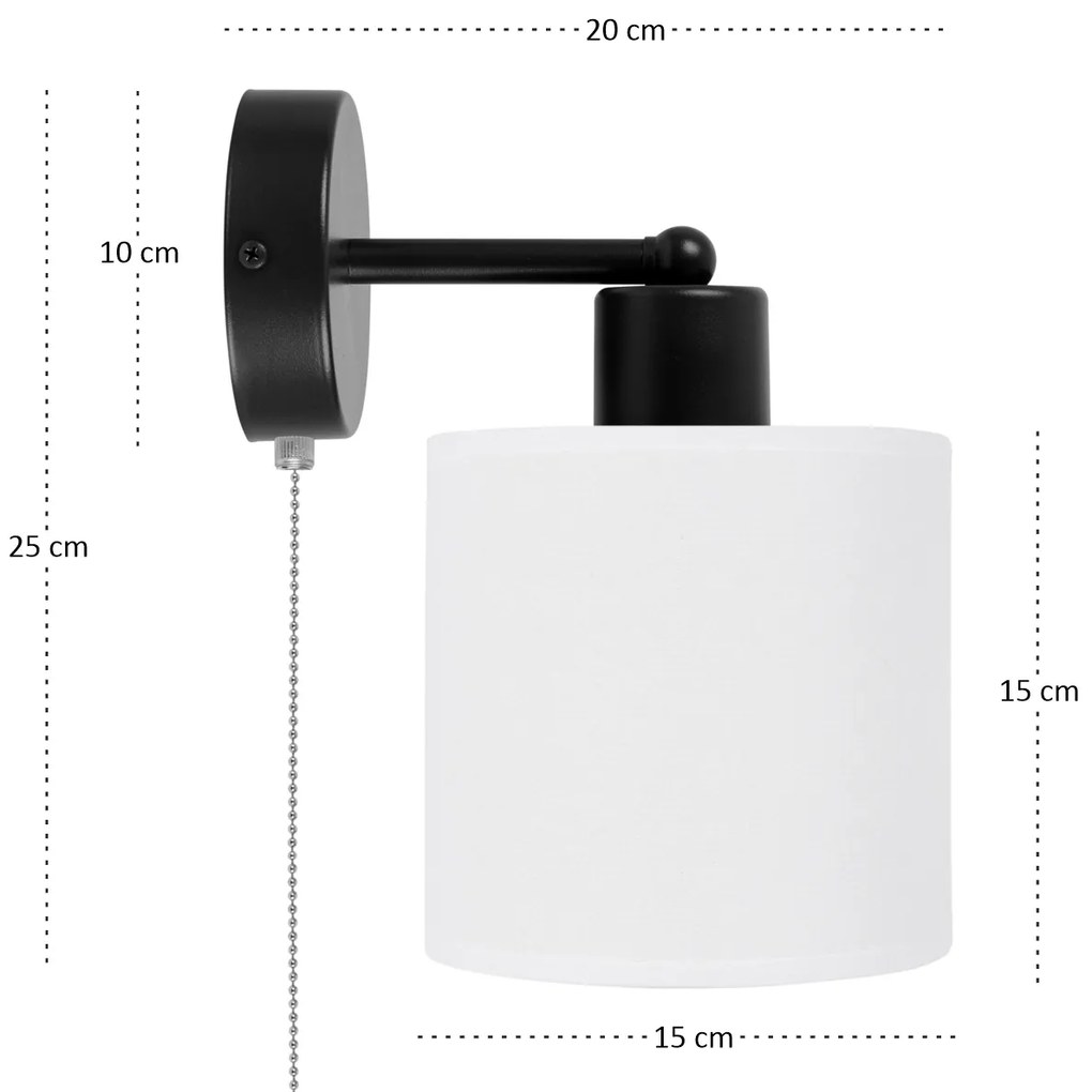 Czarny kinkiet LED z włącznikiem z białym abażurem SHWD-C-1010SC-WE je