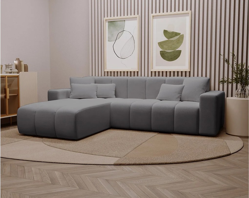 Emporius Miral narożnik w kształcie L - sofa do salonu bez funkcji spania i bez pojemnika - nowoczesny styl, lewostronny, tkanina aksamitna, szary (Komodo 21)