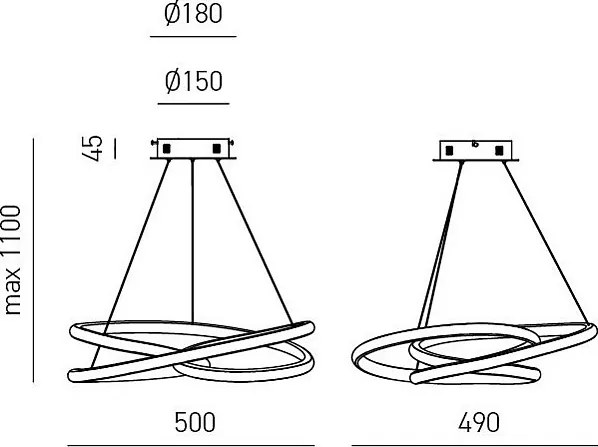 Diva lampa wisząca LED 39 W, ściemnialna, tytan i aluminium, ciepłe światło 3000 K, splecione pierścienie Ø50 cm