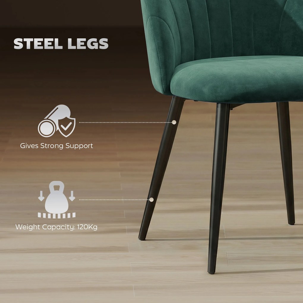 HOMCOM Krzesła do jadalni bez podłokietników z zakrzywionym oparciem, zestaw 2 sztuki, aksamitne wykończenie, akcentowe krzesła do kuchni, salonu, ciemnozielone | Aosom PL