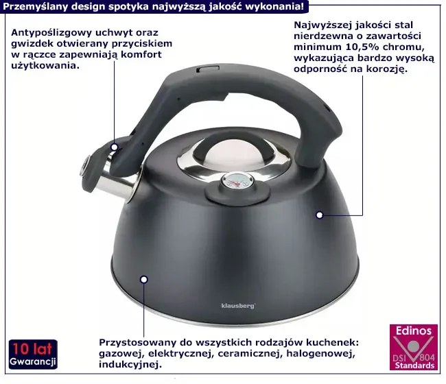Tradycyjny czajnik z wbudowanym termometrem 2,1L - Luno 5X