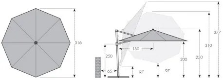 RAVENNA 330 cm - duży wahadłowy parasol ogrodowy z drążkiem bocznym : Substancja Desen - 846