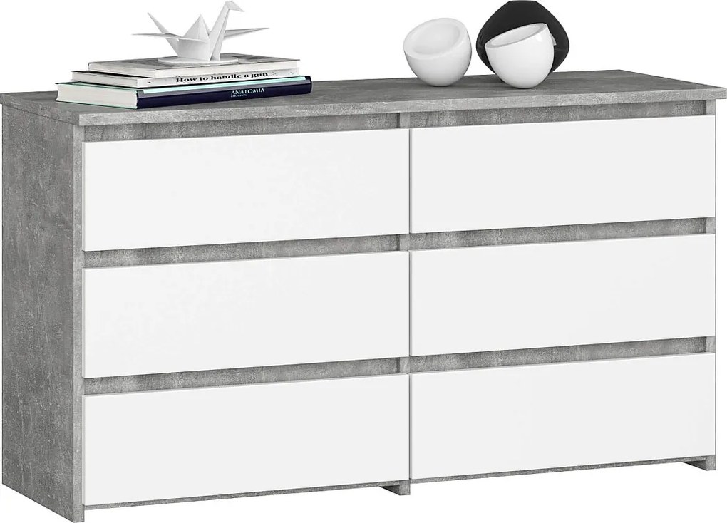 Komoda AKORD CL100 Szary Beton 100 cm 6 szuflad kolor Biały mat 100x35x57 cm