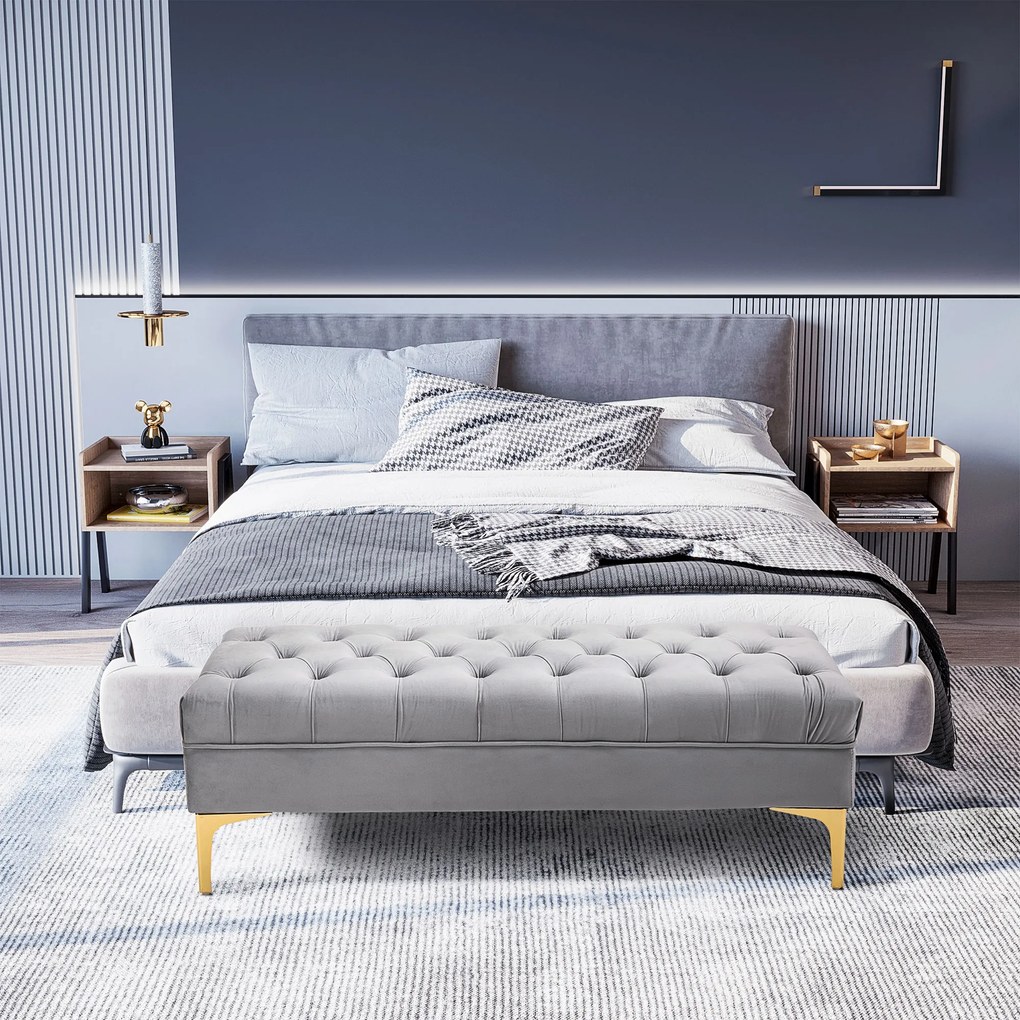 HOMCOM Ławka ławka do sypialni ławka do przedpokoju na wysokich nogach sypialnia jasnoszary aksamit