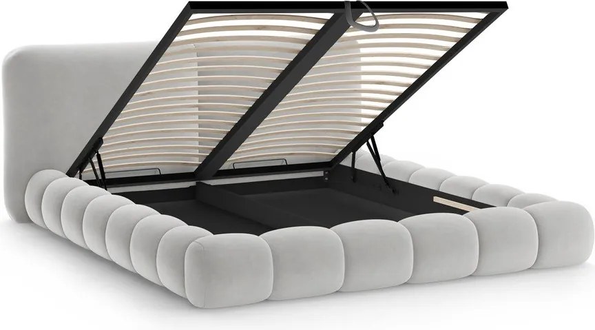 Szare tapicerowane łóżko dwuosobowe ze schowkiem ze stelażem 200x200 cm Solange – Micadoni