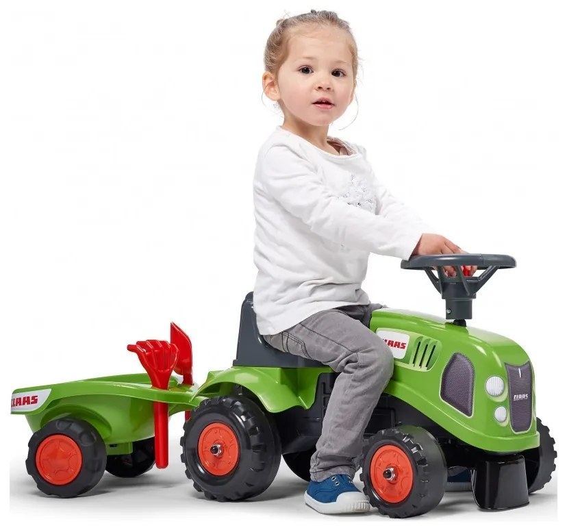 Falk traktorek baby claas zielony z przyczepką + akc. od 1 roku