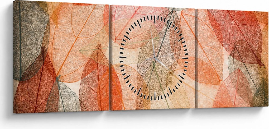 Obraz malowanych jesiennych liści (z zegarem) (90x30 cm)