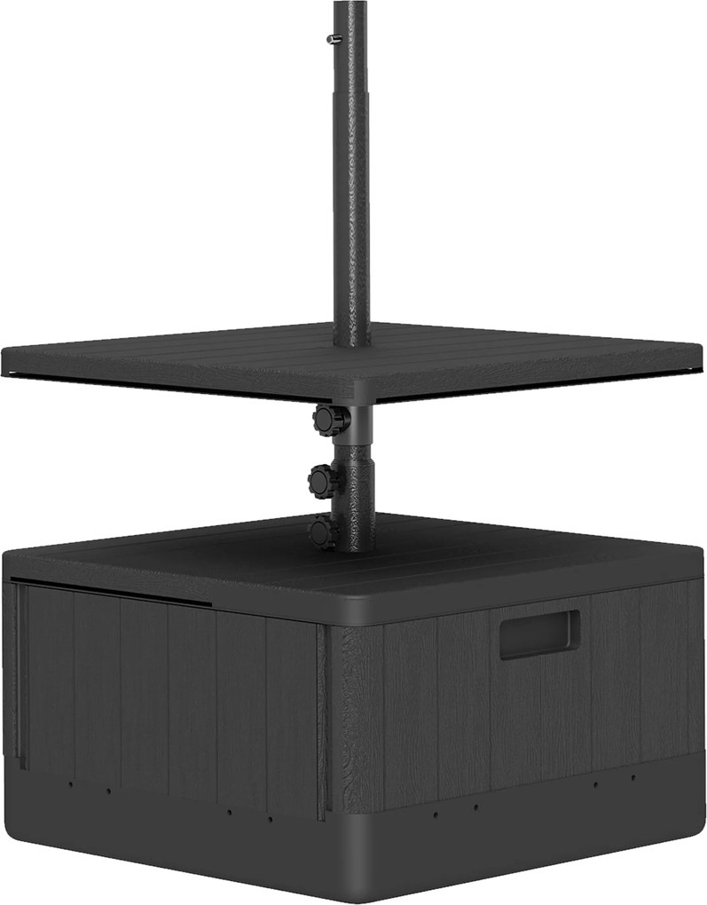 Outsunny Stojak na parasol tarasowy, stojak na parasol ogrodowy z blatem, podstawa parasola, Tworzywo sztuczne, Czarny