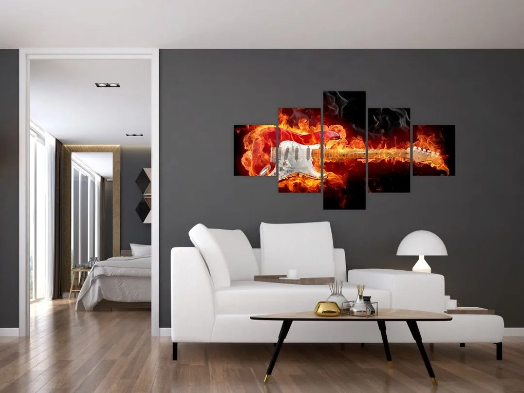 Obraz - Gitara w płomieniach (125x70 cm)