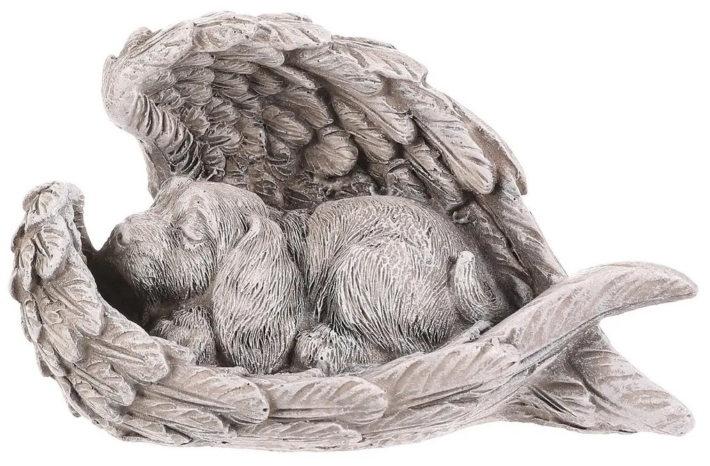 Pamiątkowa dekoracja Pes v křídlech (Pies wskrzydłach), żywica, szara, 13 x 7 x 8 cm