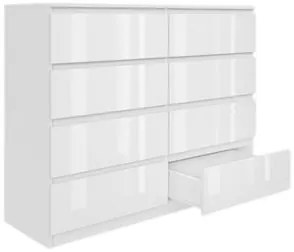 Komoda BASIC 8 szuflad – Biała połysk | 120x97x40 cm