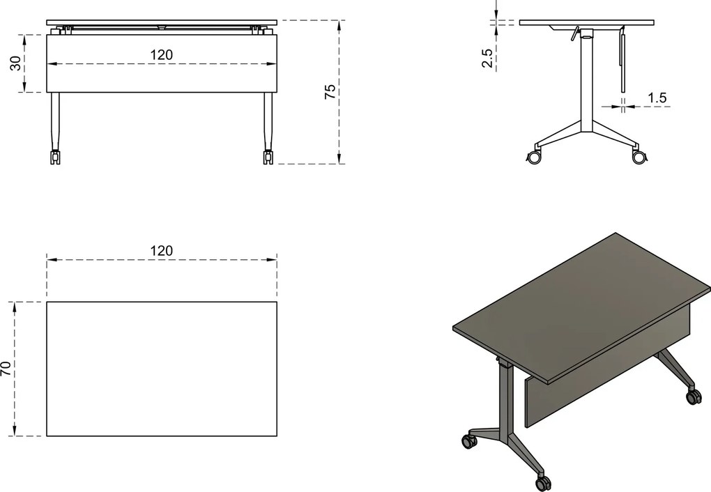 Biurko pracownicze z panelem maskującym Yumi S 120x70 cm biały/biały