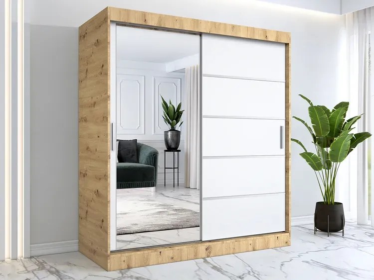 Przesuwna szafa 180 cm dąb artisan + biały - Ebia 5X