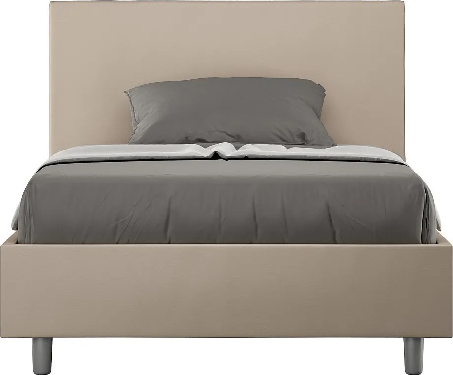 Łóżko wyposażone w stelaż z listwami z pojemnikiem tapicerowane 120x190 sztucznej skóry szaro-beżowy Adele