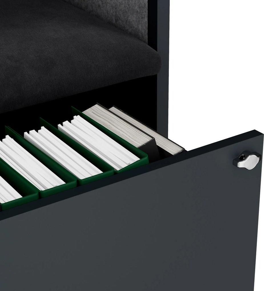 Kabina akustyczna SALLY MentalBox 1150 mm – antracytowy korpus, ciemnoszare siedzisko