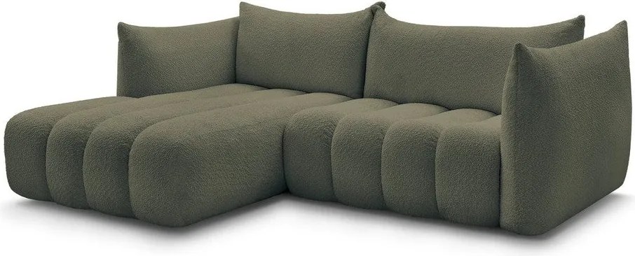 Zielony narożnik z materiału bouclé (lewostronny/z szezlongiem) Azra – Bobochic Paris