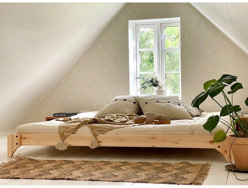 Łóżko dwuosobowe z drewna sosnowego ze stelażem 140x200 cm Elan – Karup Design