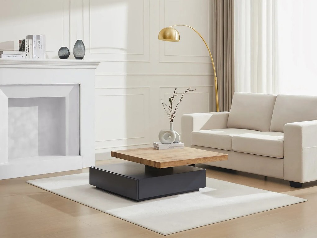 Stolik kawowy KYRIA - 1 szuflada i obrotowy blat - MDF - Kolor: Antracytowy i dębowy