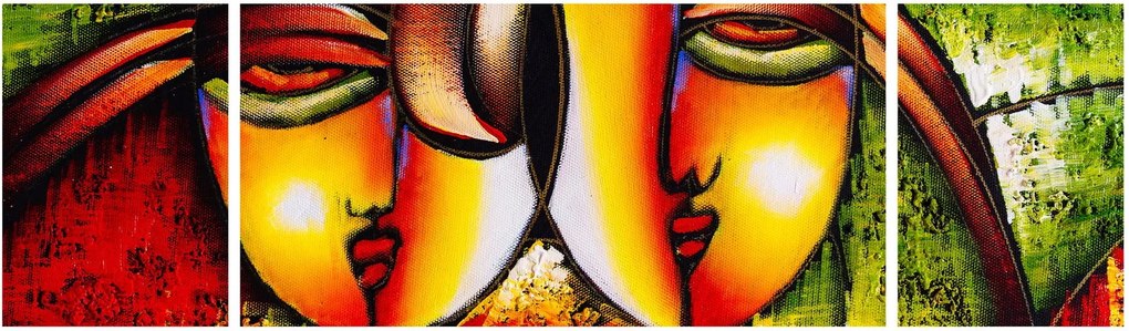 Obraz - Obraz olejny, abstrakcyjne twarze (170x50 cm)