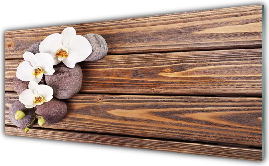 Panel Szklany do Kuchni Orchidea Na Rustykalnym Drewnie