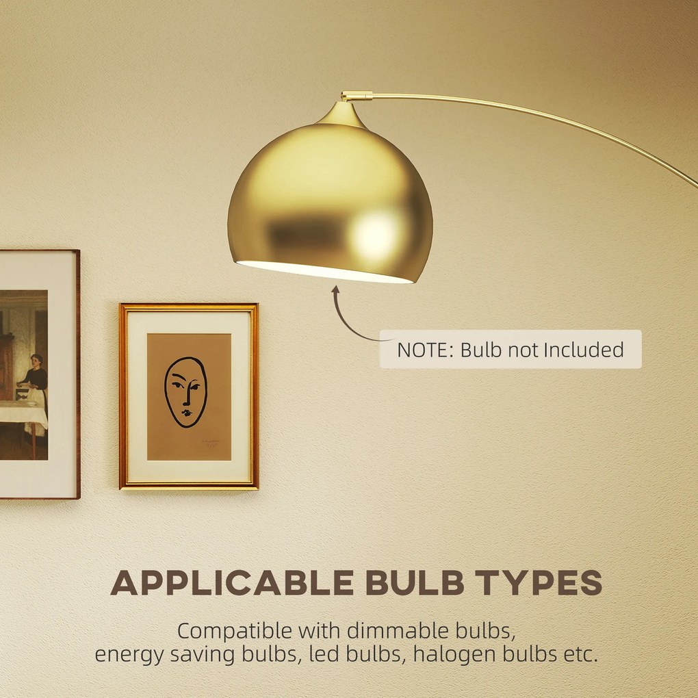 HOMCOM Lampa łukowa, regulowana lampa stojąca, wyłącznik nożny, podstawa w stylu marmuru, 170-180 cm, srebrna/czarna | Aosom PL