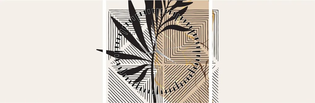 Obraz - Abstrakcja z tropikalnymi liśćmi N⁰1 (z zegarem) (90x30 cm)