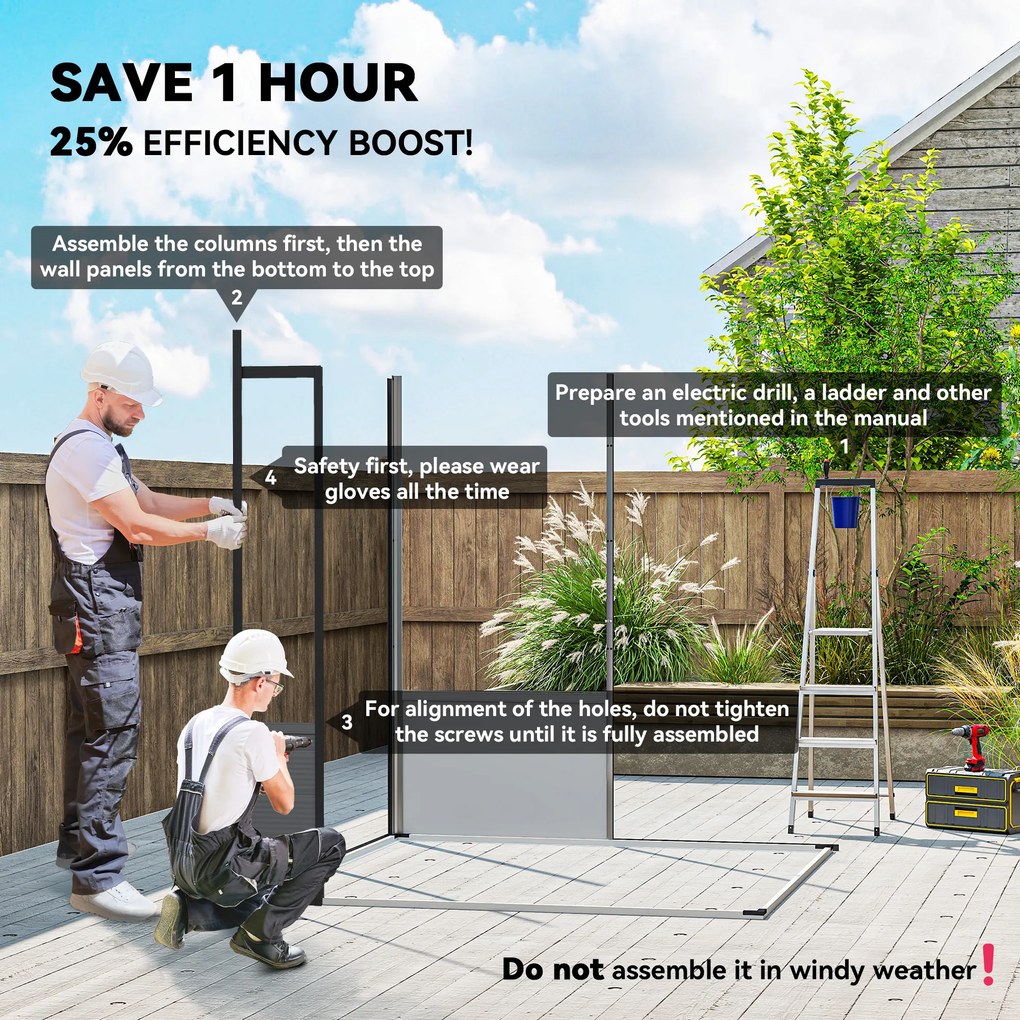 Outsunny 1,9 x 1,9 m Domek Ogrodowy, Schowek na Narzędzia z Tworzywa, Zamykane Drzwi, 2 Otwory Wentylacyjne, Jasnoszary