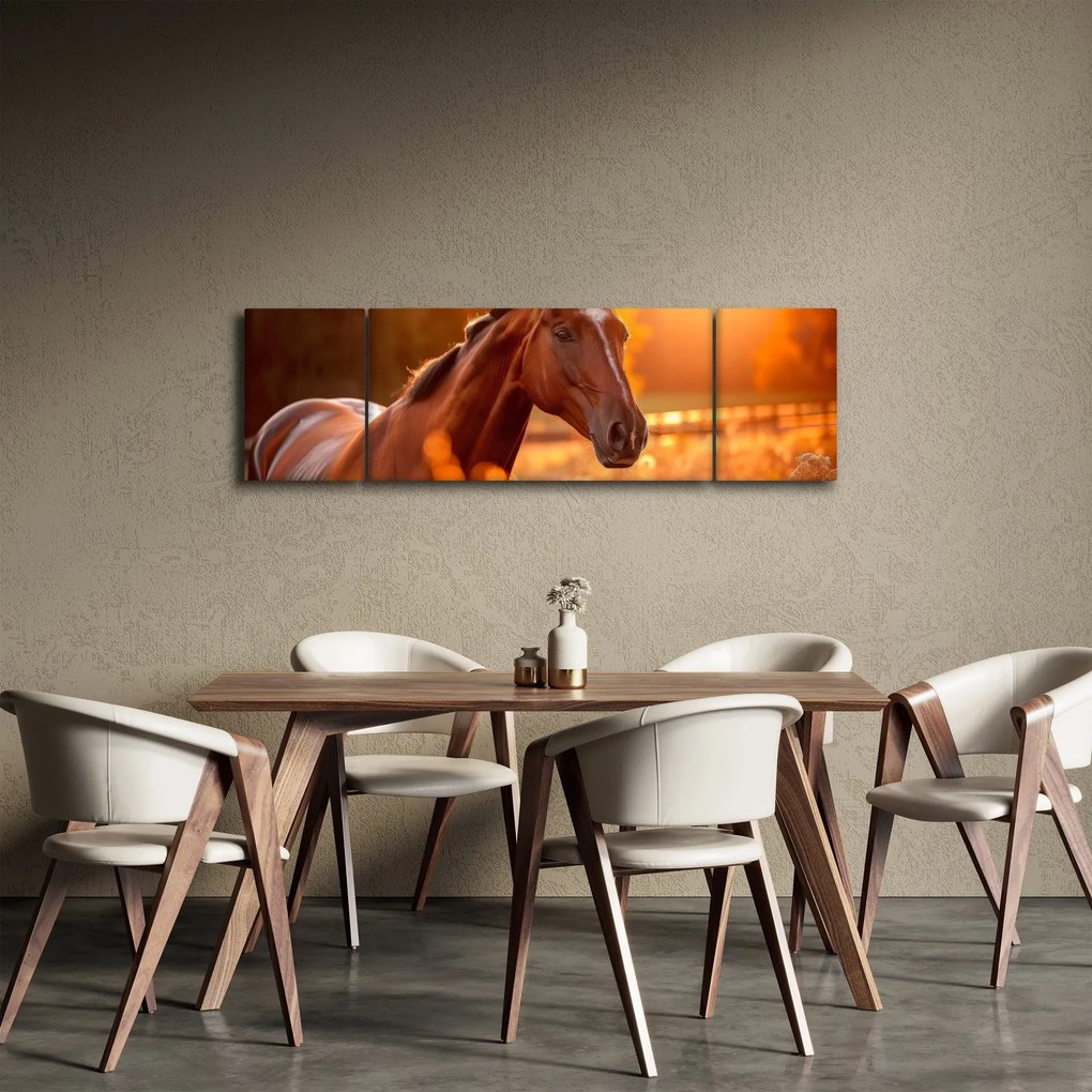Obraz - Koń o zachodzie słońca (170x50 cm)