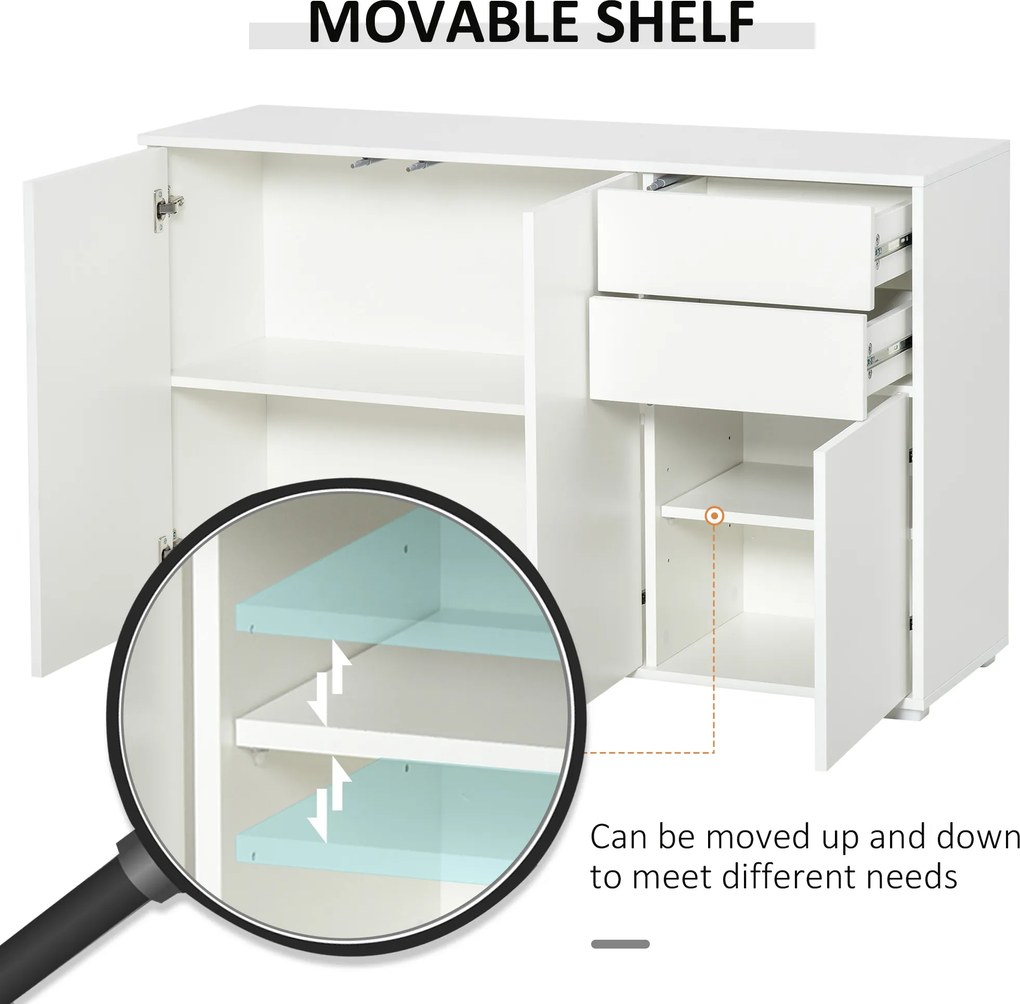 HOMCOM Szafka boczna z szufladami i drzwiami, komoda na dokumenty, szafa wielofunkcyjna, kolor biały, 117 x 36 x 74 cm