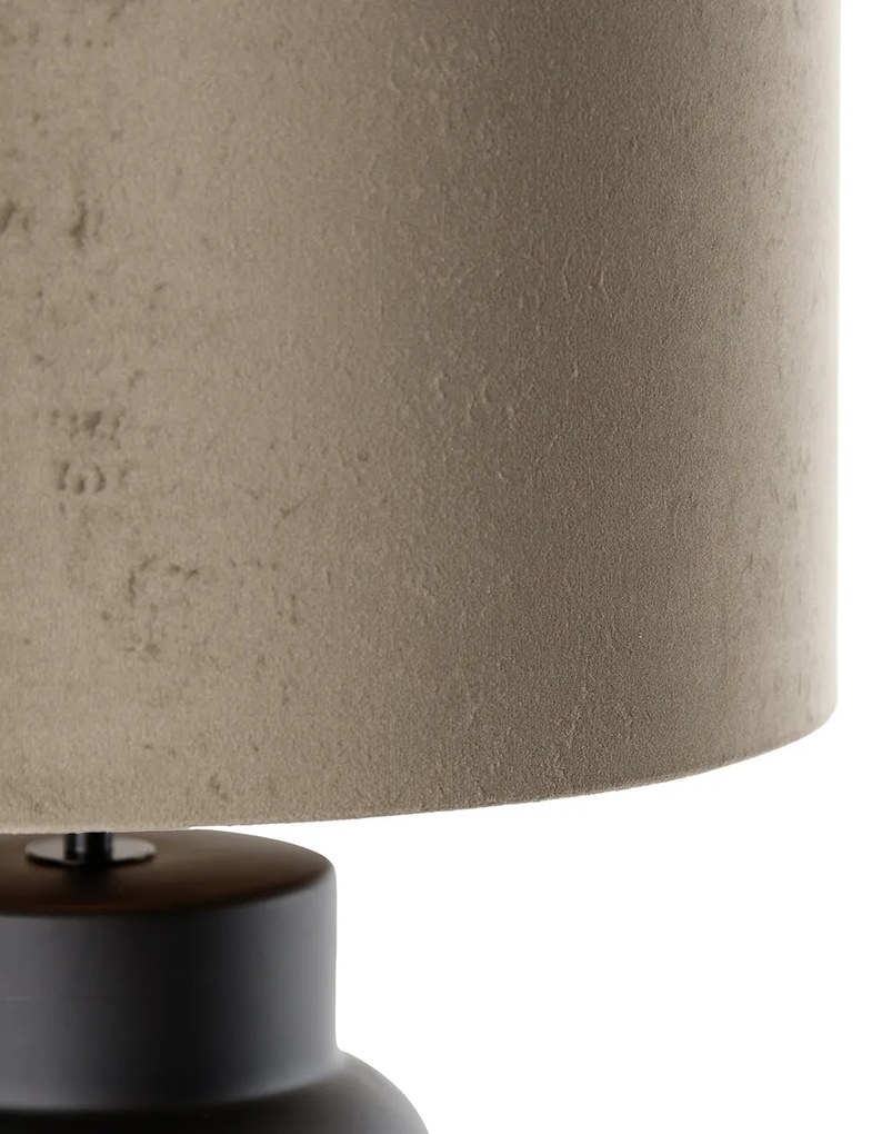 Designerska lampa stołowa zabażurem zczarnego weluru wkolorze taupe ze złotem 35 cm - AlisiaDesignerski Oswietlenie wewnetrzne