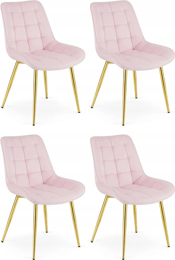 Różowe krzesło do kuchni BERA aksamitne ze złotymi nogami