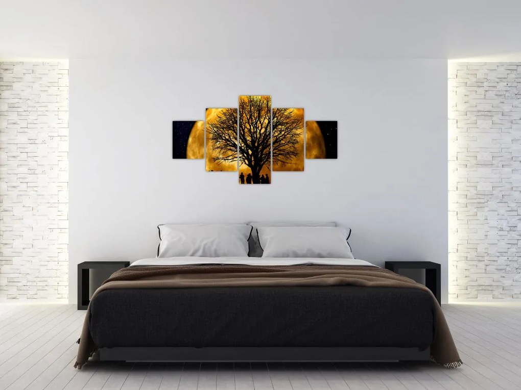 Obraz księżyca i sylwetki (125x70 cm)