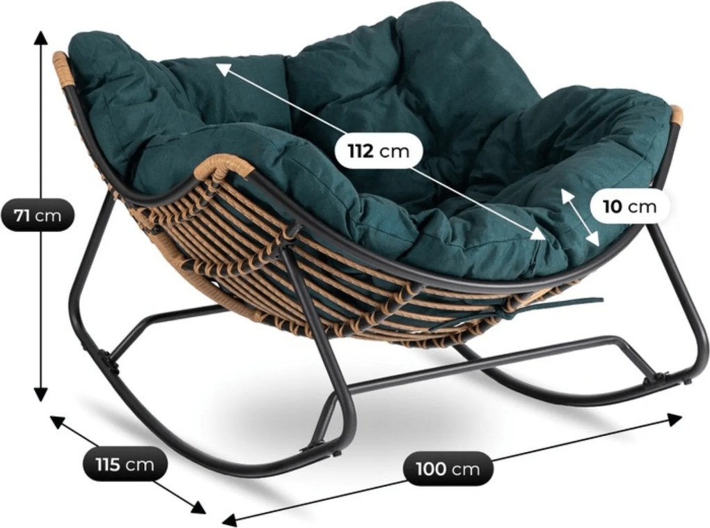 Bujany fotel ogrodowy z poduszką Elton, zielony