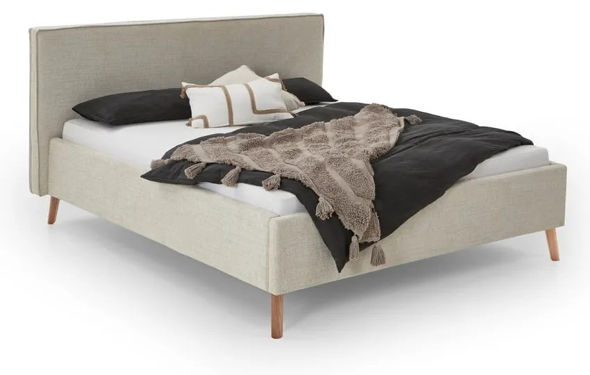 Kremowe tapicerowane łóżko dwuosobowe ze schowkiem i stelażem 180x200 cm Riva – Meise Möbel