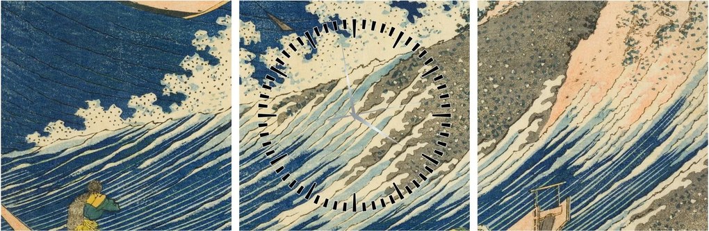 Obraz - Katsushika Hokusai, Fishing Boats at Choshi in Shimosa (Soshu Choshi) , reprodukcje (z zegarem) (90x30 cm)