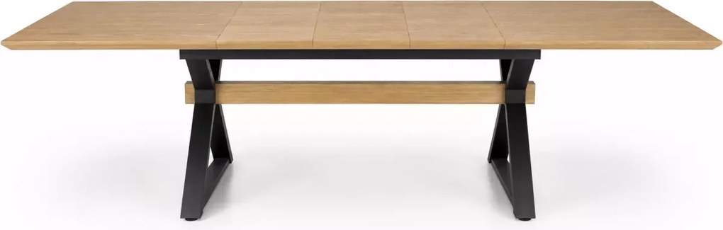 Stół prostokątny Nova rozkładany 180-300/100/75 cm, blat okleina naturalna, metalowe czarne nogi
