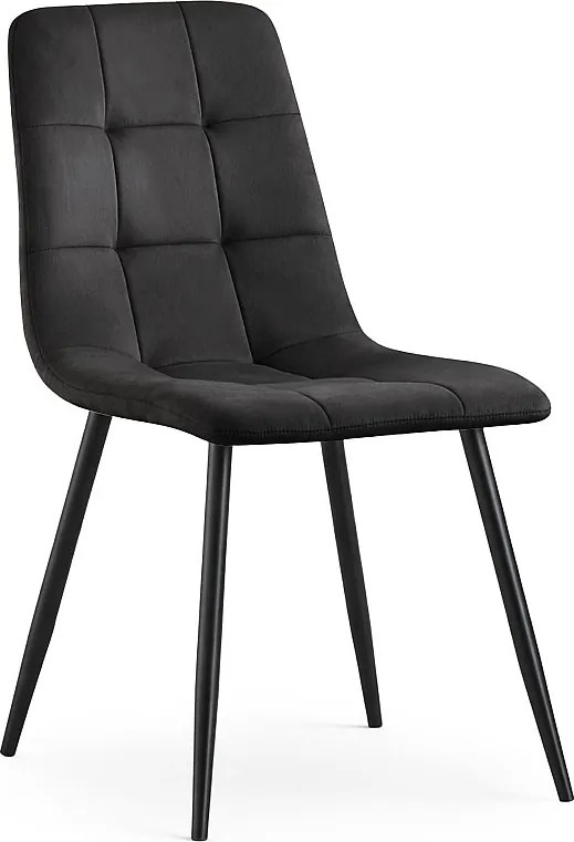 Welurowe krzesło tapicerowane pikowane Czarne NERO Czarne nogi