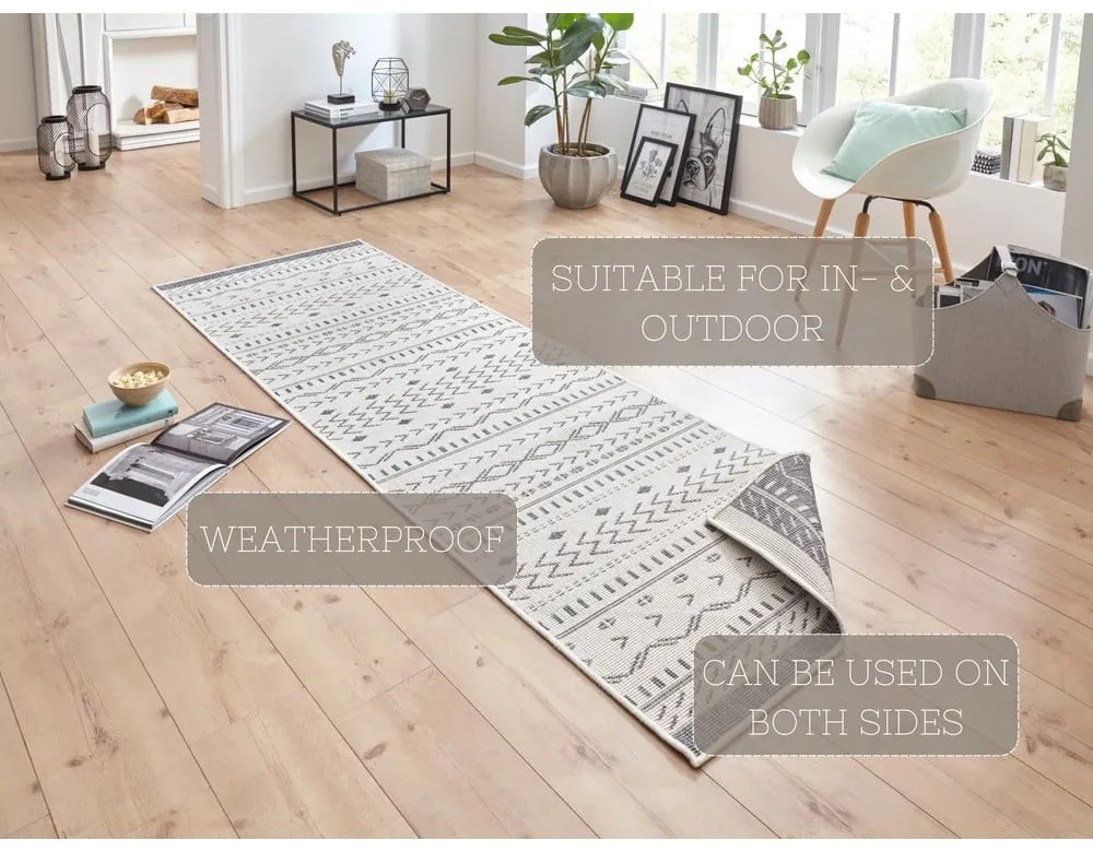 Szaro-kremowy chodnik odpowiedni na zewnątrz NORTHRUGS Kuba, 250x80 cm