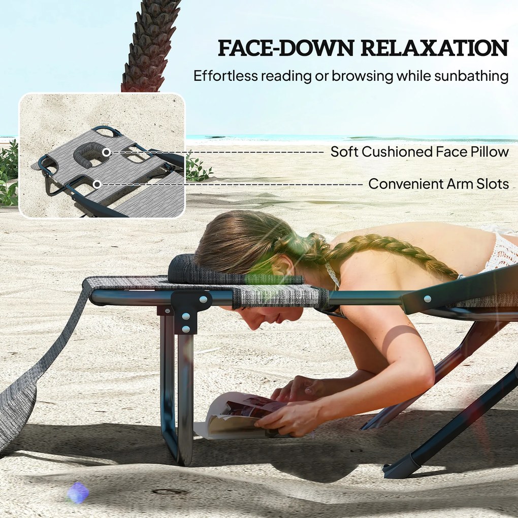 Outsunny Leżak ogrodowy Relax, składany, odporny na warunki atmosferyczne, 194 cm x 72 cm x 31 cm, Czarny + Szary