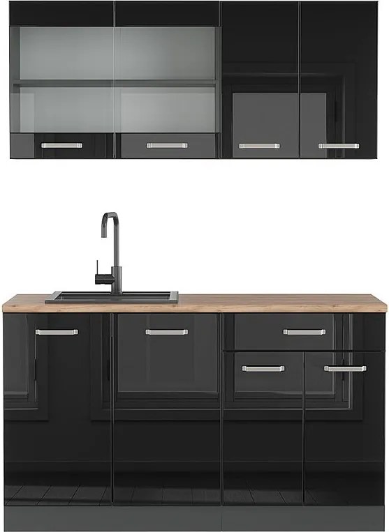 Pojedyncza kuchnia czarny/antracyt o wysokim połysku 140x60x81.6 r-line