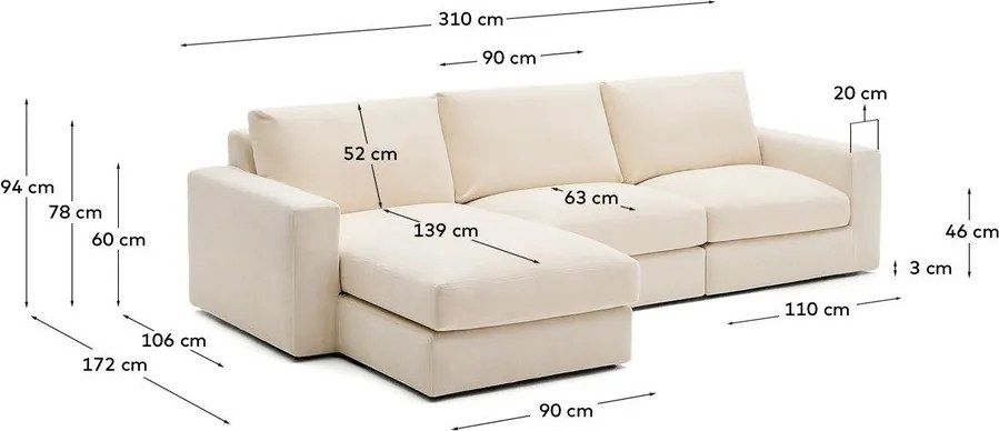 Beżowy narożnik z tkaniny szenilowej (lewostronny/z szezlongiem) Alea – Kave Home