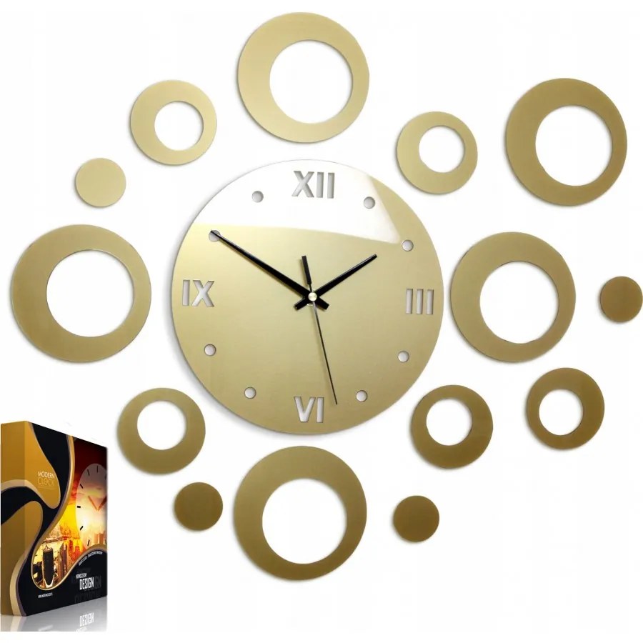 Zegar na ścianę nowoczesny naklejany ozdobne elementy cichy mechanizm loft