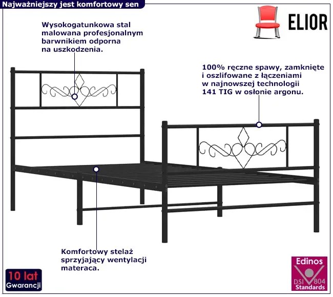 Czarne metalowe łóżko industrialne 80x200 cm E6-S16