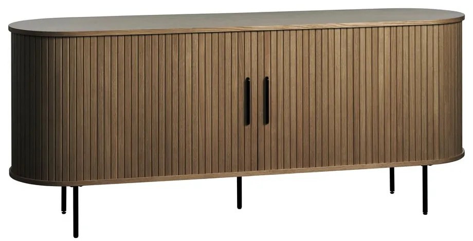 Brązowa komoda w dekorze dębu z drzwiami przesuwnymi 180x76x45 cm Nola – Unique Furniture