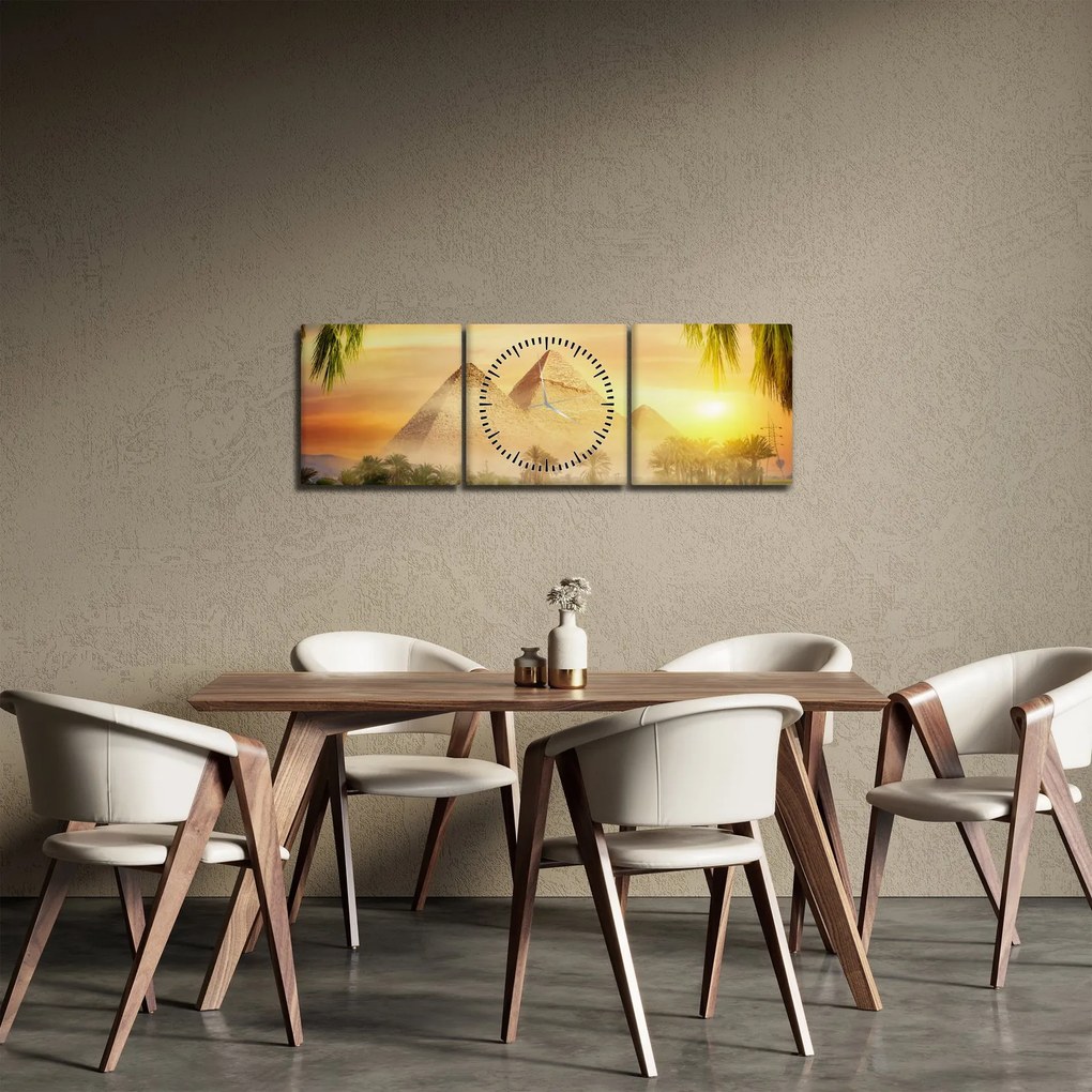 Obraz - Piramidy (z zegarem) (90x30 cm)